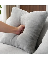 Streamdale Modern curved flannelette sofa with pillows in light gray.