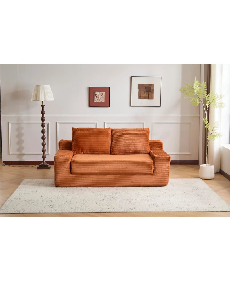 Streamdale Furniture Streamdale Loveseat Sofa, Comfortable Deep Seat Sofa Bed, Modern Small Corduroy Couch, Orange
