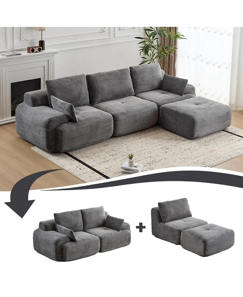 Streamdale Furniture Streamdale Modern Memory Foam Compressed Sofa, Large Sectional Couch, Pet-Friendly, Corduroy, Grey