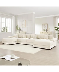 Streamdale Furniture Oversized Cloud Modular U-Shape Sectional Couch with Ottoman, Cream