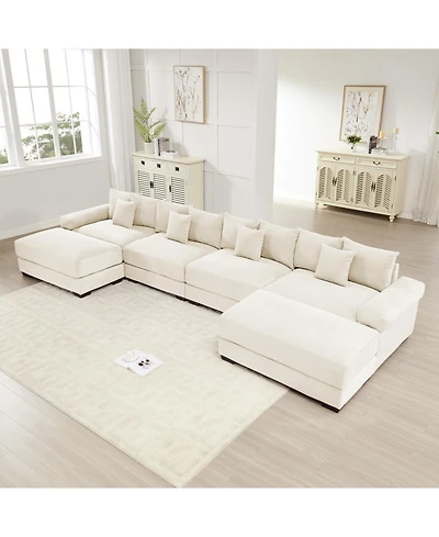 Streamdale Furniture Oversized Cloud Modular U-Shape Sectional Couch with Ottoman, Cream