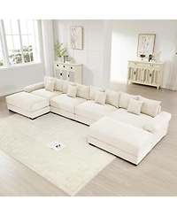 Streamdale Furniture Oversized Cloud Modular U-Shape Sectional Couch with Ottoman, Cream