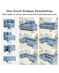 Streamdale Furniture Streamdale Oversized Cloud Modular L-Shape Sectional Couch with Ottoman, Blue