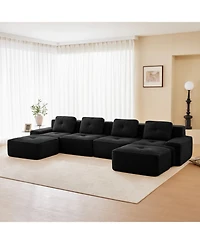 Streamdale Furniture 153" Modern U-Shaped Corduroy Sectional Sofa, 4-Seater Couch with Ottomans, Black