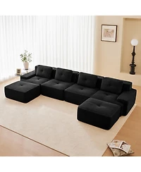 Streamdale Furniture 153" Modern U-Shaped Corduroy Sectional Sofa, 4-Seater Couch with Ottomans, Black