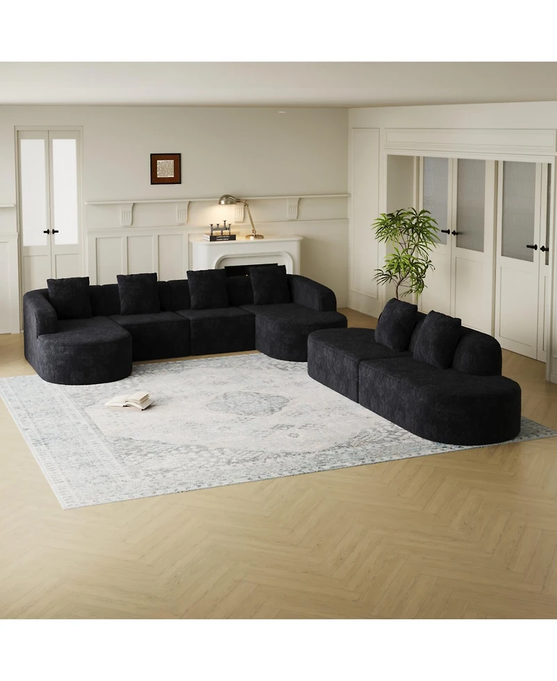 Streamdale Furniture L-shaped curved modular sofa, modern design, lychee-textured polyester fabric, curved backrest