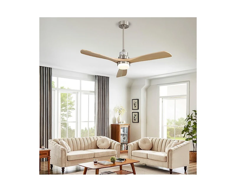 Sofucor 52-inch Modern Sand Nickel 3-Blade Light Ceiling Fan with Remote Control and Supporting Mobile Device Connection