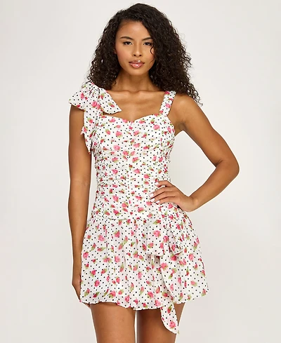 Seni & Cade Juniors' Floral Polka Dot Short Dress