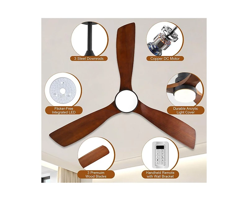 Sofucor 52-Inch Modern Black 3-Blade Ceiling Fan with Light, Remote Control & Mobile Device Connectivity