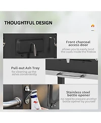 Outsunny Charcoal Bbq Grill, Outdoor Portable Cooker for Camping, Picnic or Backyard with Side Shelf, Bottom Storage Shelf, Wheels and Handle, Grey