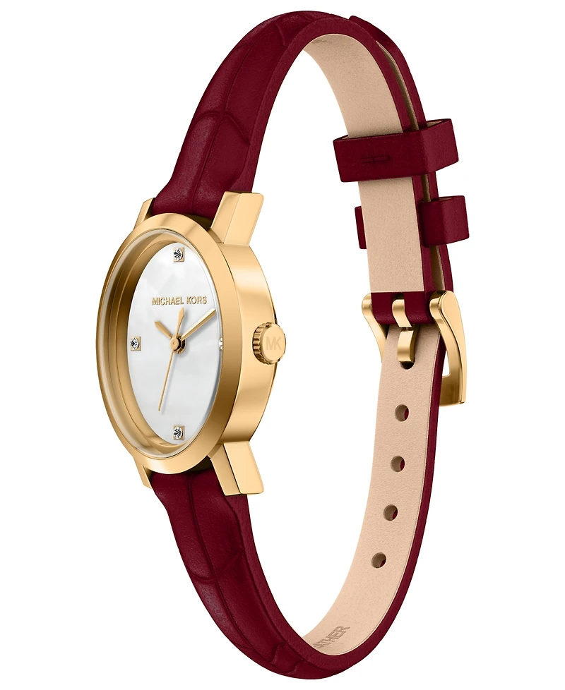 Michael Kors Women's Maude Three-Hand Red Leather Watch and Bracelet Set, 21mm