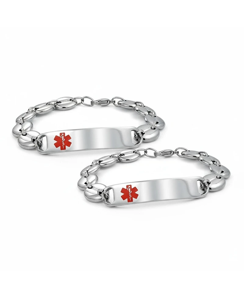 Bling Jewelry Set of 2 Medical Id Tag Bracelet Mariner Chain Stainless Steel 7 Inch