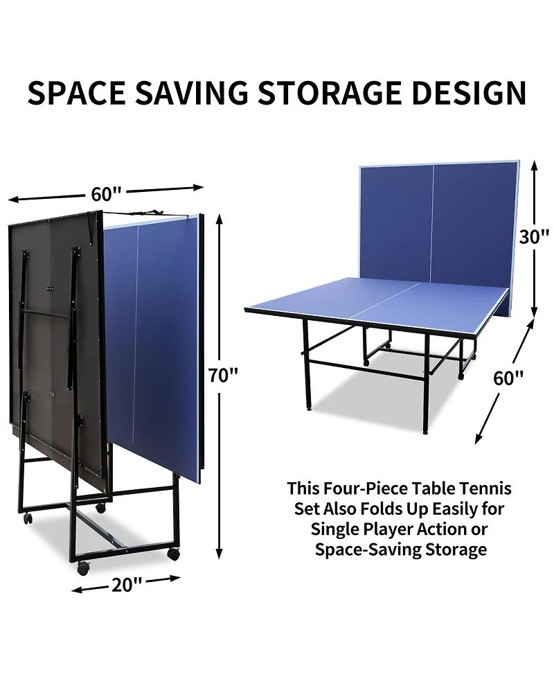 Rbied Foldable 9ft Mdf Indoor Table Tennis Table Set with Net, Paddles and Balls, Portable Ping Pong Table for Home or Office Games