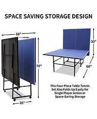 Rbied Foldable 9ft Mdf Indoor Table Tennis Table Set with Net, Paddles and Balls, Portable Ping Pong Table for Home or Office Games