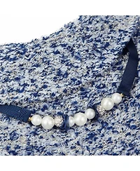 Blueberry Pet Marled Tweed Dog Poncho with Handmade Flower Accessory and Pearl Necklace Warm Tone 12"