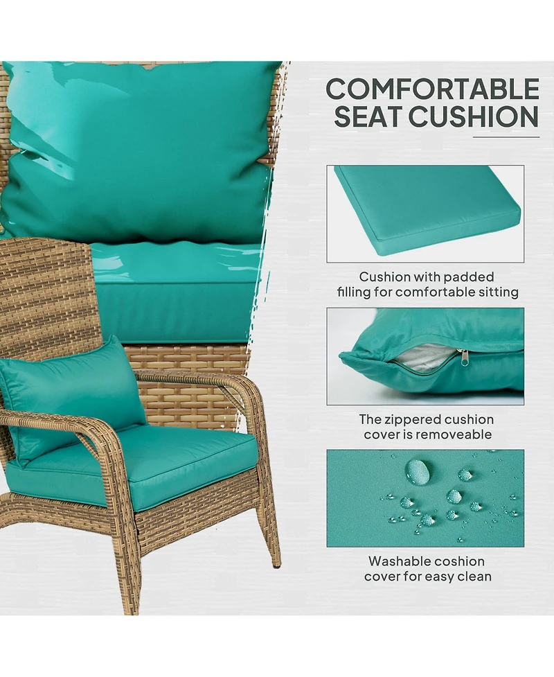 Outsunny Patio Wicker Adirondack Chair, Outdoor All-Weather Rattan Fire Pit Chair w/ Soft Cushions, Tall Curved Backrest and Comfortable Armrests for