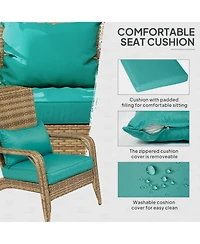 Outsunny Patio Wicker Adirondack Chair, Outdoor All-Weather Rattan Fire Pit Chair w/ Soft Cushions, Tall Curved Backrest and Comfortable Armrests for