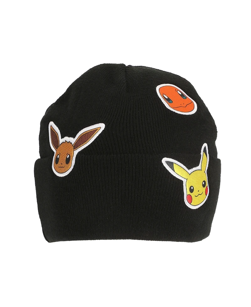 Pokemon Men's Printed Character Patches Black Cuff Beanie