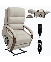 Power Chenille Lift Recliner Chair Dual Motor Infinite Position Up to 350 Lbs with Solid Wood Armrests, Heat Massage and Heavy Duty Motion Mechanism