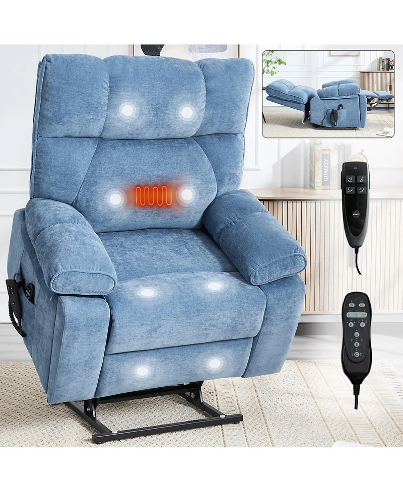 Heat Massage Dual Motor Infinite Position Up to 350 Lbs Large Electric Power Lift Recliners with Hidden Cup Holders, Power-Remote