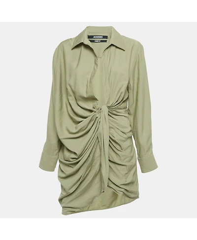 Pre-Owned Jacquemus Women's L'annee 97 Green Crepe Knotted Bahia Shirt Dress