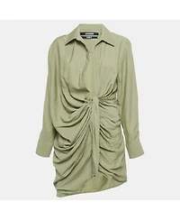 Pre-Owned Jacquemus Women's L'annee 97 Green Crepe Knotted Bahia Shirt Dress