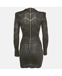 Pre-Owned Balmain Women's Black Lurex Patterned Knit Mock Neck Mini Dress