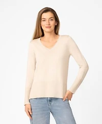 Melissa Paige Womens V Neck Wide Hem Wide Cuff Sweater