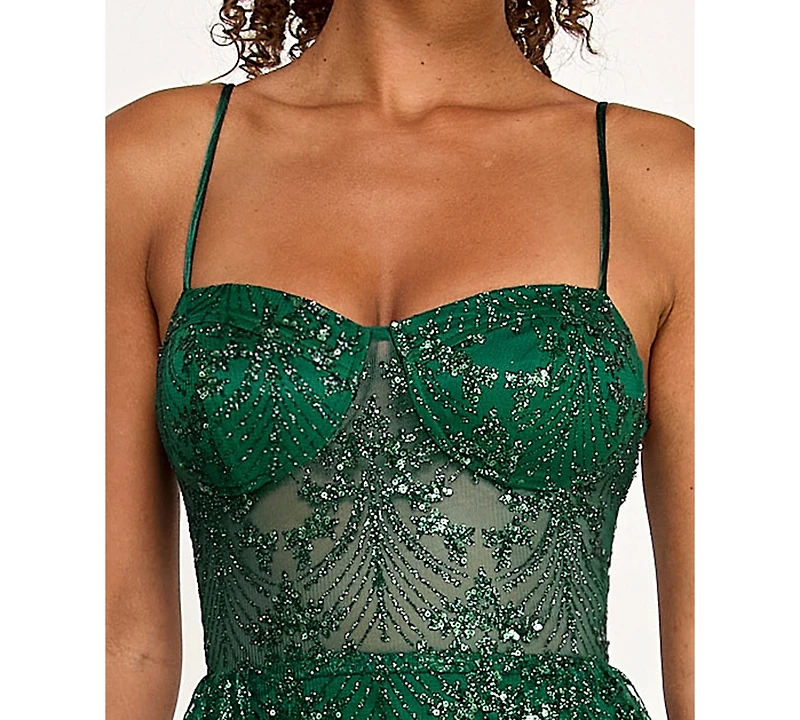 Say Yes Juniors' Glitter Sequin Walk-Through Gown