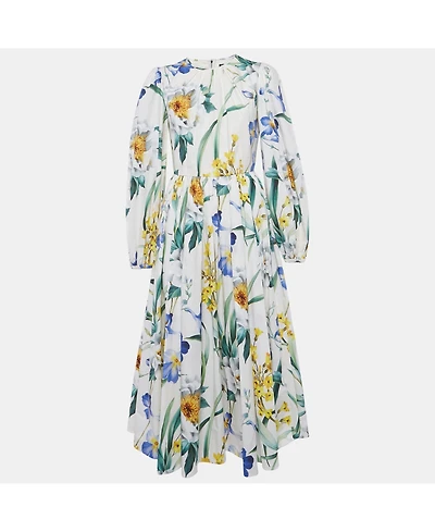 Pre-Owned Dolce & Gabbana Women's White Floral Print Cotton Midi Dress
