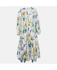 Pre-Owned Dolce & Gabbana Women's White Floral Print Cotton Midi Dress