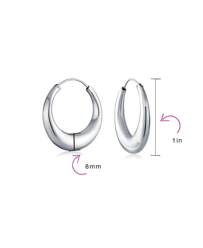 Bling Jewelry Set of 2 Hollow Puff Tube Round 1.75" Hinged Notched Post & 1" Endless Hoop Earrings Sterling Silver