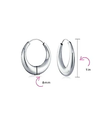 Bling Jewelry Set of 2 Hollow Puff Tube Round 1.75" Hinged Notched Post & 1" Endless Hoop Earrings Sterling Silver