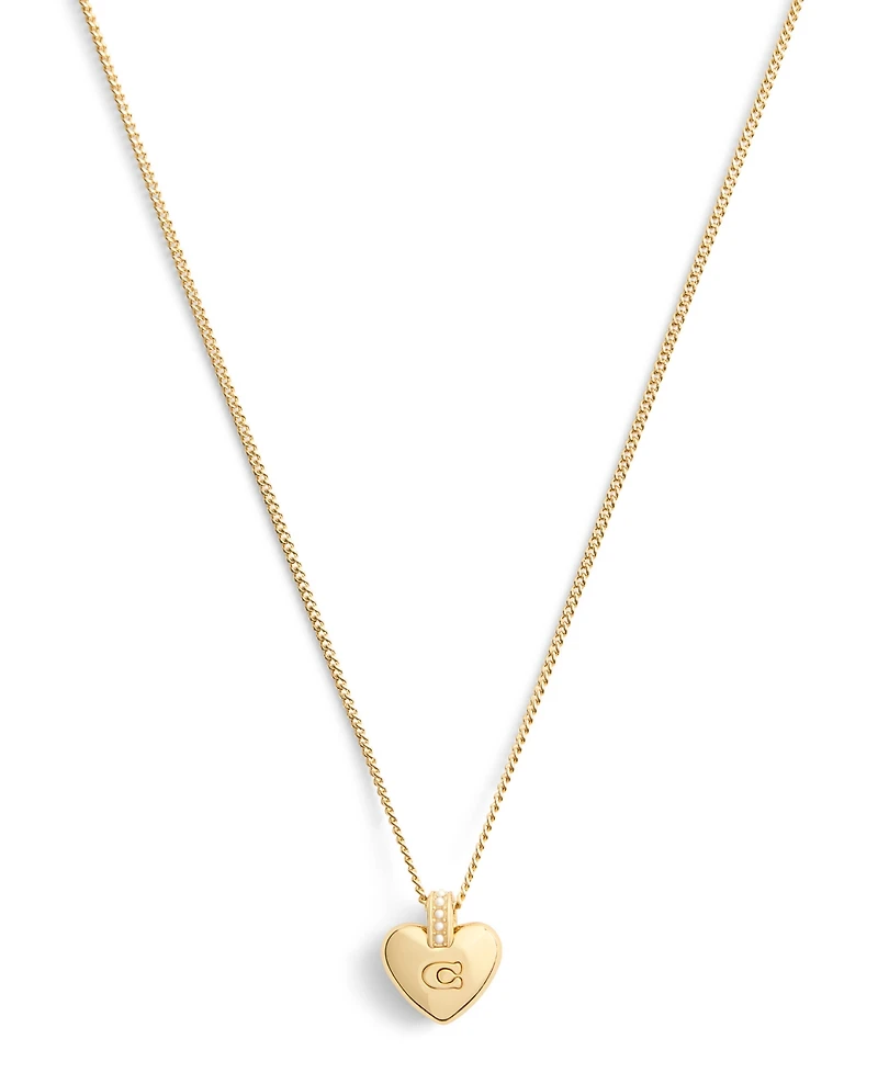 Coach Faux Cultivated Pearl Signature Puffy Heart Pendant Necklace
