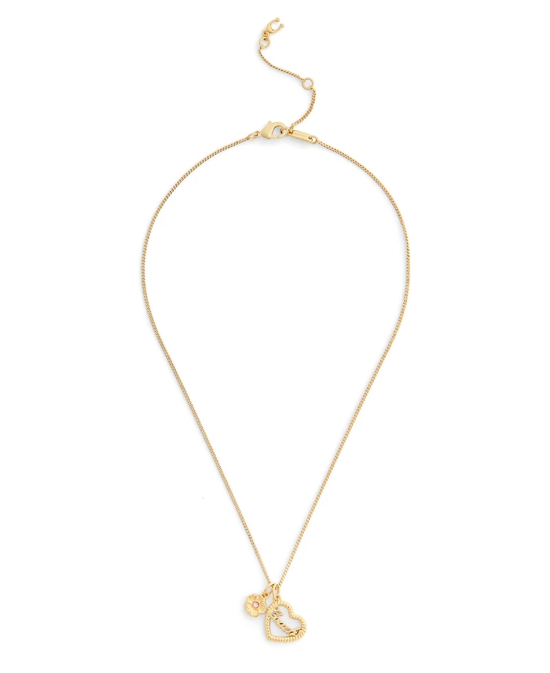Coach Faux Stone Charming Charms Signature Heart Pendant Necklace