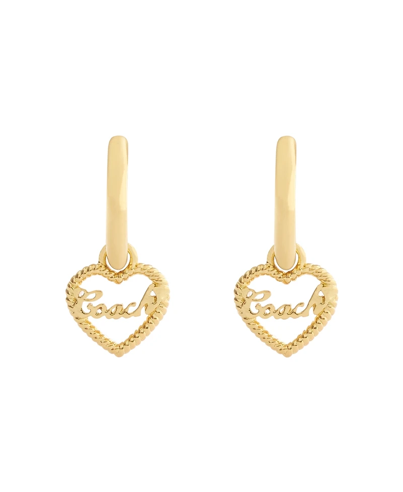 Coach Gold Signature Heart Charm Huggie Earrings