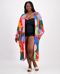 Raviya Plus Printed Open-Front Kimono Cover-Up