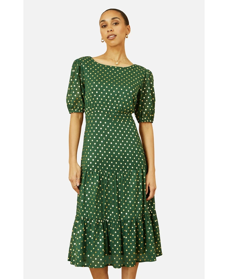 Yumi Women's Foil Spot Midi Dress With Scoop Back