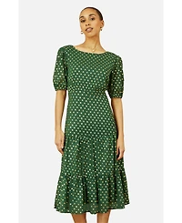 Yumi Women's Foil Spot Midi Dress With Scoop Back