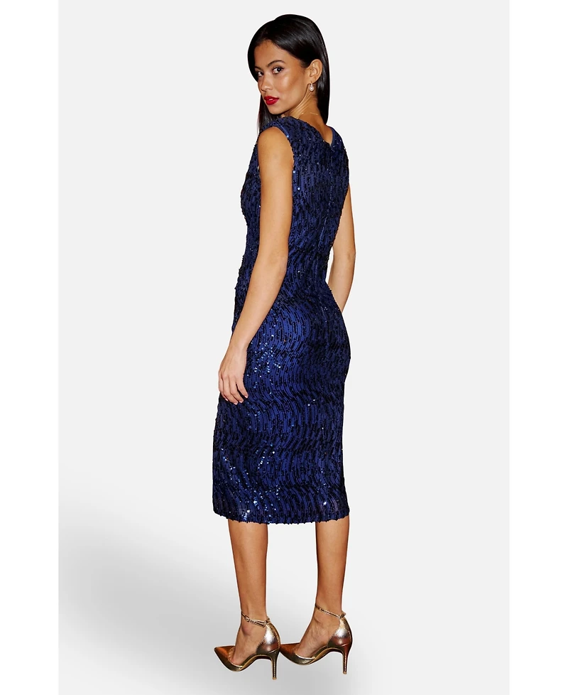 Yumi Women's Sequin Fitted Wrap Dress With Split Hem