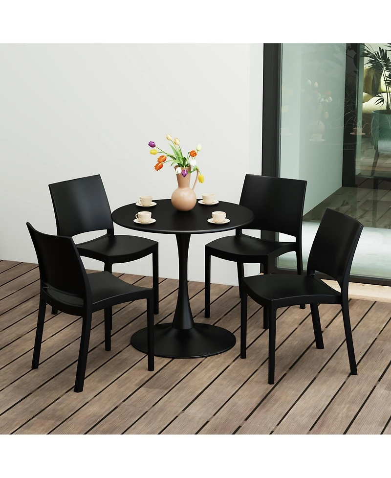 WestinTrends 5-Piece Indoor Outdoor Round Metal Patio Dining Table Set With Stackable Side Chairs
