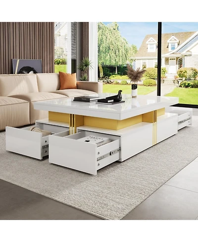 Streamdale Modern Glossy Square Storage Coffee Table with 4 Drawers, 43.3", Black