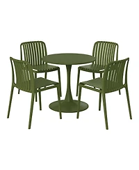 WestinTrends 5-Piece Outdoor Metal Dining Table Set And Stackable Resin Patio Chairs