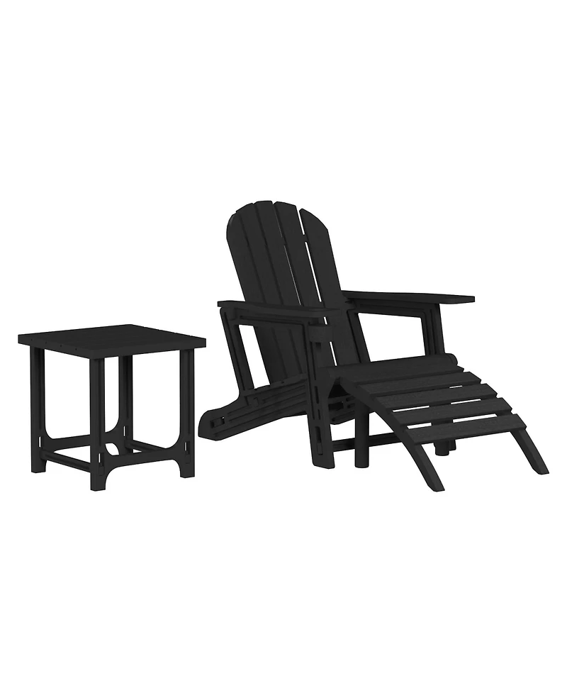 3-Piece Hdpe Outdoor Patio Adirondack Chair with Ottoman and 18" Side Table Set