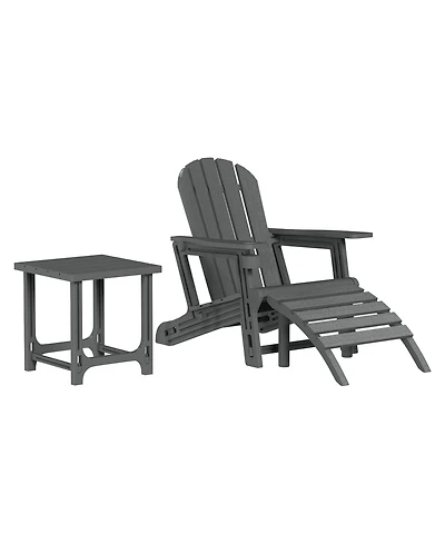 3-Piece Hdpe Outdoor Patio Adirondack Chair with Ottoman and 18" Side Table Set