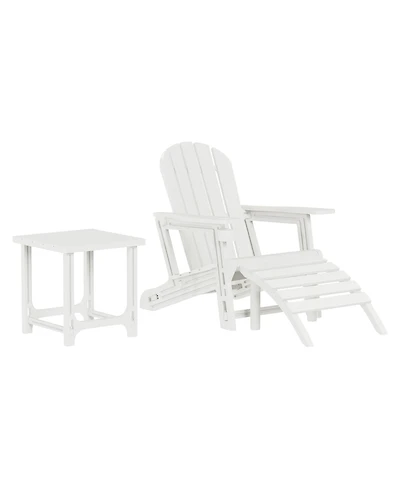 3-Piece Hdpe Outdoor Patio Adirondack Chair with Ottoman and 18" Side Table Set