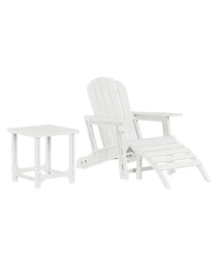 3-Piece Hdpe Outdoor Patio Adirondack Chair with Ottoman and 18" Side Table Set