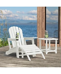 3-Piece Hdpe Outdoor Patio Adirondack Chair with Ottoman and 18" Side Table Set