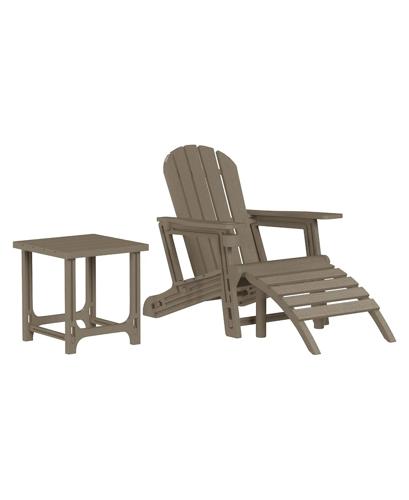3-Piece Hdpe Outdoor Patio Adirondack Chair with Ottoman and 18" Side Table Set