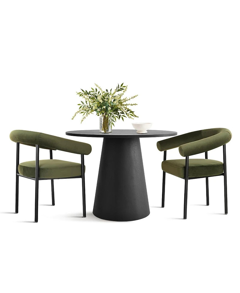 Maison Boucle 3-Piece Modern Dining Set, 35'' Round Pedestal Table with Velvet Upholstered Armchairs, Small Kitchen or Apartment Set